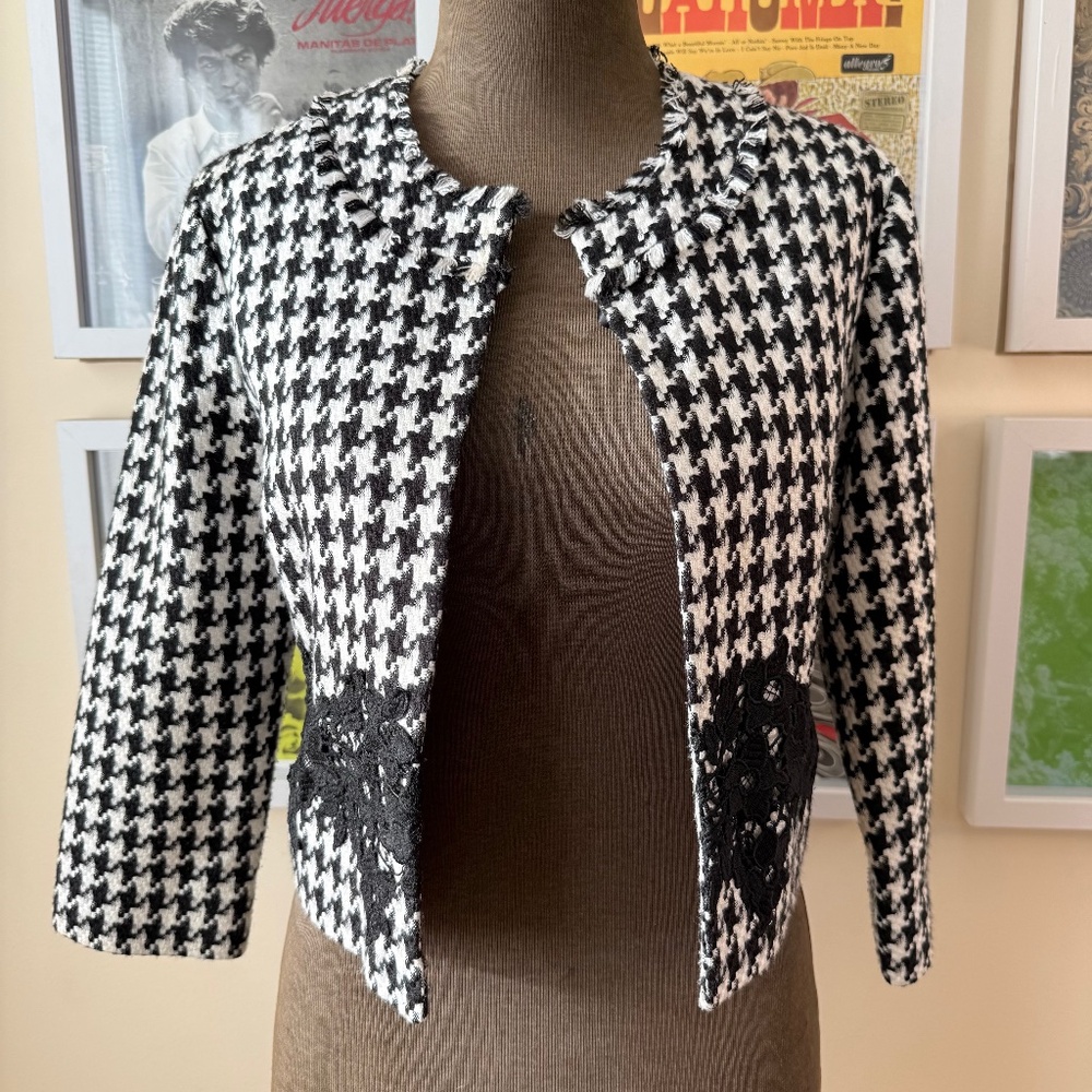 🖤 Black & White Houndstooth Cropped Jacket / Cardigan
